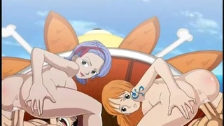 Нами и Нодзико трахают на корабле Санни, One Piece