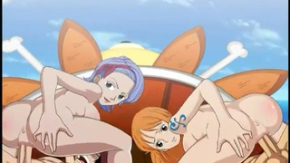 Нами и Нодзико трахают на корабле Санни, One Piece